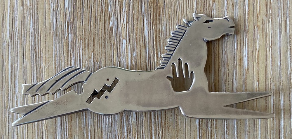 Silver Horse Brooch Pin Signed by Yaqui Jeweler Michael Horse