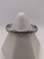6.5” Whiting & Davis Vintage Silver Etched Floral Hinged Bangle Bracelet Clasp