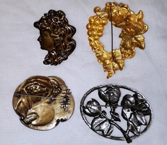 Banana Bob Brooch Lot Vintage Art Nouveau Victorian Design Pins Fox Grapes Woman