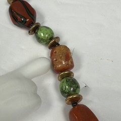 Miriam Haskell Vintage Hallmarked Green Gemstone 28 in. Necklace Damaged Bead
