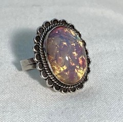 Vintage Mexico FCP 925 Sterling Silver Simulated Fire Opal Ring Size 6