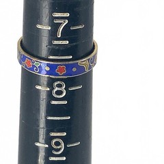 Vintage Cloisonne Enamel Boho Floral Band Ring Blue Gold Tone Size 7.5 Stackable