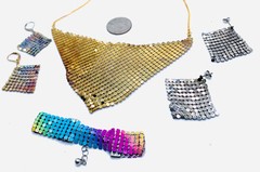Lot Vtg Mesh Kerchief Necklace Bracelet Earrings Metal Disco 1970s 1980s 1990s