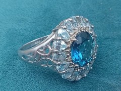 Pretty Sterling Silver Ring Round London Blue & Oval Blue Topaz Stones Size 5.75