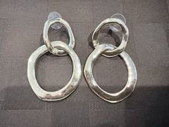 Vintage Gold Tone Interlocking Double Link Drop Statement Earrings 2 1/8″, 19gm