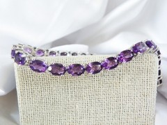 Vintage Sterling Silver 925 Heated African Amethyst Tennis Bracelet 7.5″