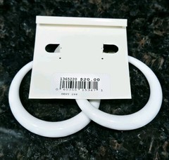 Macy’s Earrings White Acrylic Hoop Crystal accent 80’s style Vintage 2.5 in