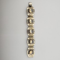 VTG Alpaca Silvertone Bracelet White Glass Cabochons Wide Links Made In Mexico