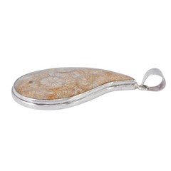 Coral Fossil Pendant | Teardrop Stone Setting | Sterling Silver 925