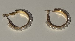 Lot of 3 pair Gold Tone Pearl Earrings Costume Jewelry Pierced Post Hoops