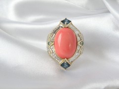 Gems en Vogue Michael Valitutti Sterling Silver 925 Pink Coral Statement Ring 10
