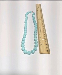 Vintage Blue Round Faceted Acrylic Bead Necklace 17″. Retro Style.
