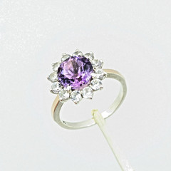 Vintage Luxury RING Silver 925 with Bright Amethyst -size: 7.5US (17.5mm) | #110