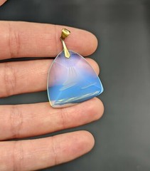 Vintage Reverse Carved Opalite Opaline Glass Volcano or Mountain Japan Pendant