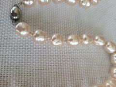 Vintage Signed Les Bernard Baroque Faux Pearls Cream Hand Knotted 29”Necklace