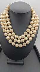 Vintage CAROLEE Necklace Glass Pearl 3 Strand Champagne 16in
