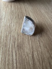 Vintage Silver Moonstone Asymmetrical Cabochon Bezel Set Statement Ring Size 8.5