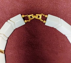 Gold Tone and White Plastic Beaded Circular Necklace Circa 1970’s Unbranded