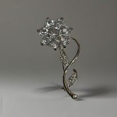 Vintage Rhinestone Flower Brooch Sparkling Clear Stones Silver Tone Pin 2 Inches