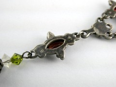 Vintage Sterling Silver Red Garnet and Beaded Pendant Necklace 925 7.8g 15.5 In