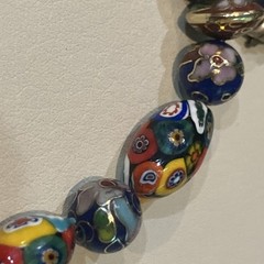 Italian Milifiore Oval Multicolored, Cloisonné & Carved Animals Bead Necklace