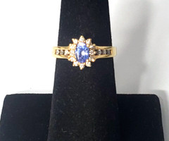 Vintage 10K Yellow Gold Tanzanite & .9 CT Diamond Ring Lot Sz ~7