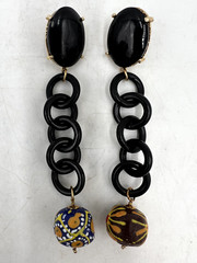 (Only Set) VTG 5″Lx0.8″W Amlé Lucite Hand-painted Dangle Push-on Earrings Italy