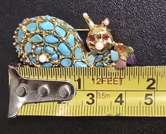 SWOBODA HAPPY SNAIL, SWO, GENUINE TURQUOISE, PEARL, AMETHYST, OPAL & GOLD BROOCH