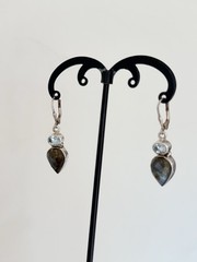 Vintage Sterling Silver Blue Topaz Labradorite Drop Dangle Lever-back Earrings