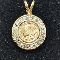 Vintage Costume Fashion Jewlery Gold tone faux Roman/Greek Coin Pendant