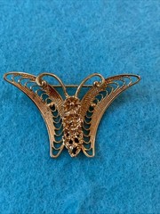 925 Sterling Silver Vintage Signed BEAU Filigree Floral BUTTERFLY Pin Brooch