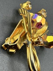 Hobé Gold Tone Flower Clip On Earrings W Amber/Champagne AB Crystals