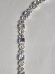 Vintage Sterling Silver Aurora Borealis Cube Crystal Glass Beaded Necklace Adjus