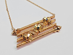 UNIQUE & Pretty 14k Textured & Floral 4 Bar Simulated Gem Pendant 17.5″ Necklace