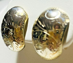 Vintage Sterling Silver Engraved Etched 1” Oval Dome Pierced Post Earrings