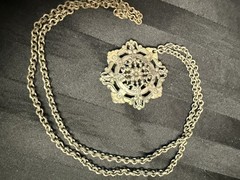 Vintage 24″ Two-Sided Antiqued Gothic Filigree Medallion Statement Necklace