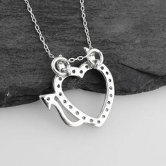 Devil Heart Round Lab Created Diamond 14K White Gold Finish Halloween Pendant