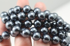 Long 44″ high quality faux 10mm black pearl knotted strand rope necklace