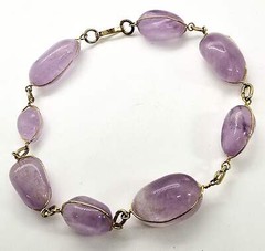 Tumbled lavender amethyst vintage carved yellow gold plated gemstone tennis brac