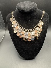 Vintage Style Statement Necklace Silver Tone Layered Disc Coin Fringe Glamorous
