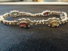 #656–VINTAGE STERLING SILVER HAN-925-BRACELET–6-STONES