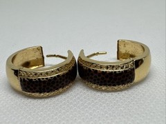 14k Yellow Gold Enameled Cheetah Leopard Print Hoop Earrings Vintage, 21mm, SLC