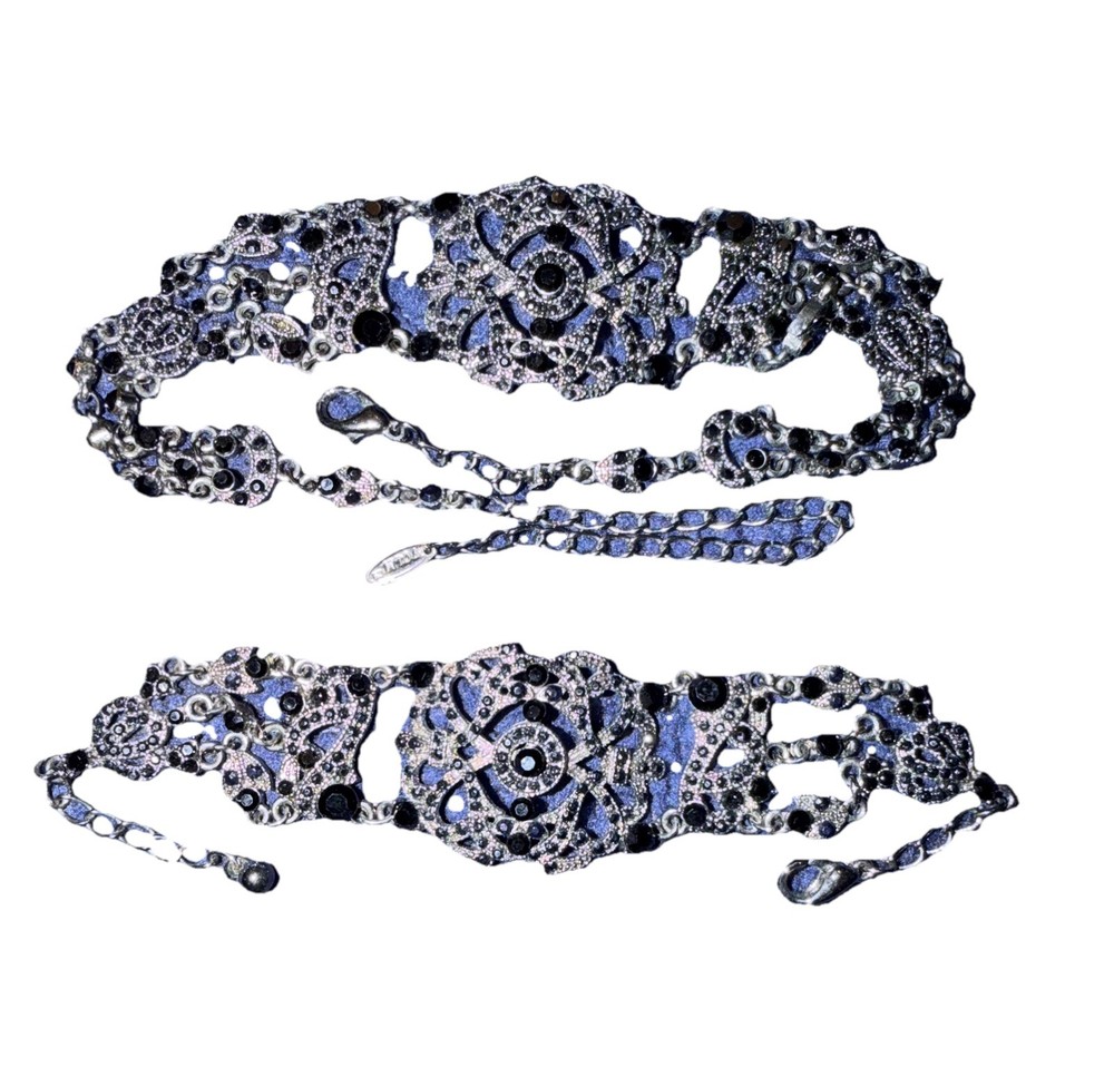 VCLM Black Metal Black Rhinestone Victorian Goth Choker Necklace/Bracelet Set