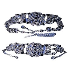 VCLM Black Metal Black Rhinestone Victorian Goth Choker Necklace/Bracelet Set