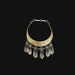 Vintage Hmong Miao Tribal Torque Collar Silver Flower Fringe Bib Choker