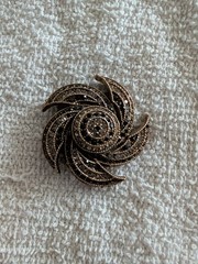 Vintage Brooch Black And Clear Rhinestones Set In Gold Tone