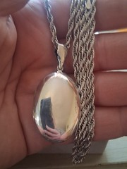 Sterling silver large locket double sided photo pendant necklace, Vintage 37″