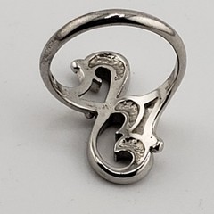 Silvertone Southwest Ring 7.5 Filigree Swirl Turquoise Coral Inlay Artist Signed