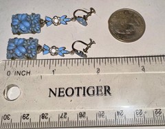 Art Deco Enamel Sky Blue Enamel Celluloid Daisies Clover Czech Vtg Drop Earrings