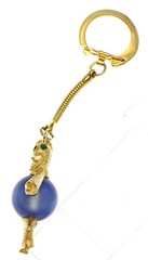 Vintage Edlee Keychain Gold Tone Rhinestone Duck Blue Moonglow Lucite Belly